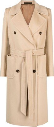 Belted Wool-Blend Maxi Coat-AA