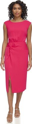 Women's Midi Drapey Crepe Jewel Neck Dress