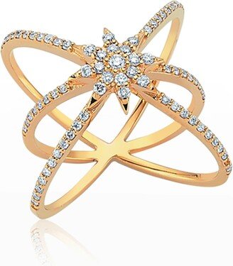 BeeGoddess Venus Star 14k Diamond Crisscross Ring, Size 7