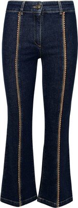 Scallop-Edge Cropped Flared Jeans