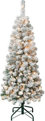 National Tree Company First Traditions 4.5' Acacia Pencil Slim Flocked Tree with Clear Lights