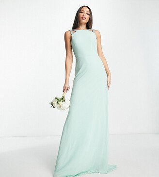 TFNC Tall Bridesmaid square back embellished maxi dress in sage