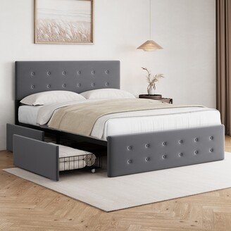 Amyove Velevet Queen Bed Frame with 4 Storage Drawers,Grey Queen Size Platform Bed Frame