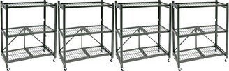 Origami R3 General Purpose Foldable 3-Tiered Shelf Storage Rack with Wheels for Home, Garage, or Office, Pewter (4 Pack)