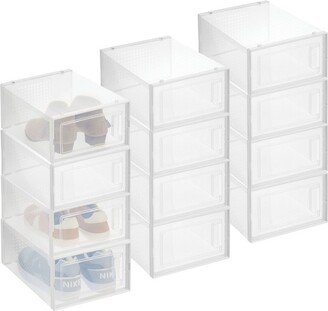 mDesign Plastic Stackable Closet Shoe Storage Box, Side Opening, 12 Pack, Clear