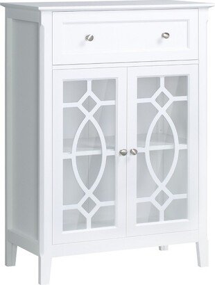 HOMCOM Kitchen Cabinet, Storage Cabinet, Sideboard Floor Accent Cabinet w/ 2 Glass Doors, Drawer, Adjustable Shelves for Living Room Entryway, White