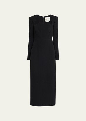 Curved-Neck Wool Crepe Midi Dress