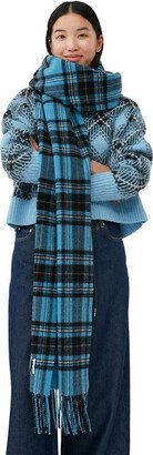 Checkered Wool Fringed Scarf