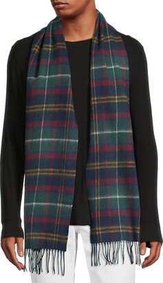 Plaid Wool Blend Fringe Scarf