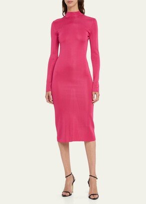 Mock-Neck Knit Body-Con Midi Dress