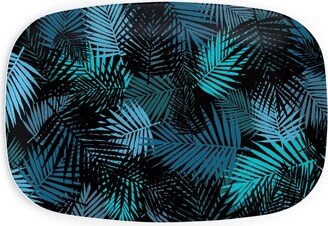 Serving Platters: Tropical Leaves - Blue And Green Serving Platter, Blue