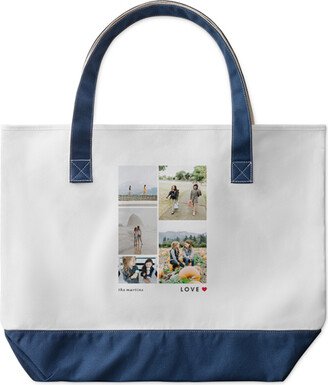 Large Tote Bags: Modern Love Collage Large Tote, Navy, Photo Personalization, Large Tote, White