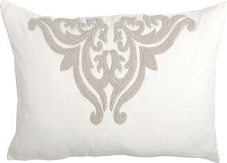 Lenz 26 Inch Cotton Standard Pillow Sham, Hand Stitched Embroidery, Ivory