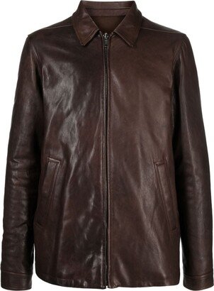 Bred zip-fastening leather jacket