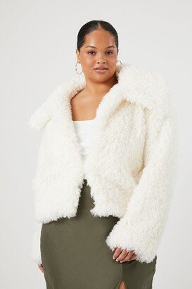 Women's Faux Shearling Cropped Coat in White, 1X