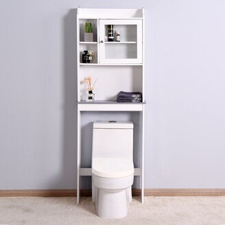 TOSWIN Modern over the Toilet Space Saver Organization Wood Storage Cabinet for Home Bathroom White