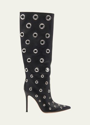 Nappa Leather Grommet Knee-High Boots