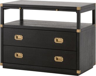 35 Inch Wood Nightstand with 2 Drawers and 1 Shelf, Modern Gold, Black