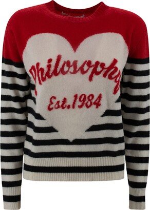 Striped Sweater In Cashmere Blend With Heart