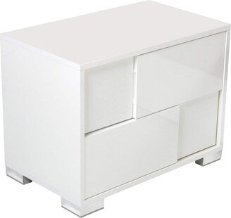 Cid Mina 24 Inch Nightstand, 2 Drawers, High Gloss Lacquer Finish, White