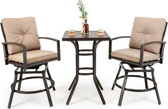 Patio 3pcs Swivel Bar Height Bistro Set Cushioned Table Stools - See Details