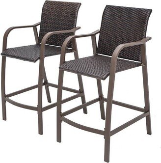 2pc Outdoor Counter Height Wicker Bar Stools - Brown - Crestlive Products