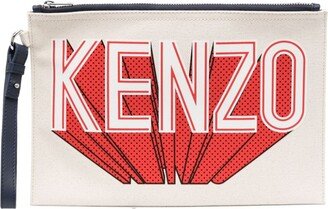 Logo-Print Canvas Clutch Bag