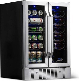 24 Built-in Dual Zone 18 Bottle and 58 Can Wine and Beverage Fridge in Stainless Steel with French Doors and Chrome Shelves