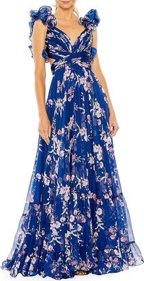 Floral Ruffled Tiered Chiffon Gown