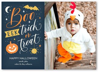 Halloween Cards: Boo Eek Halloween Card, Blue, 5X7, Standard Smooth Cardstock, Square