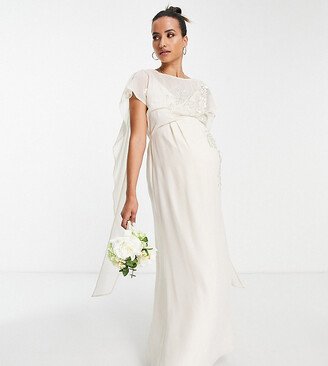 Hope & Ivy Maternity Bridal tie back embroidered maxi dress in ivory