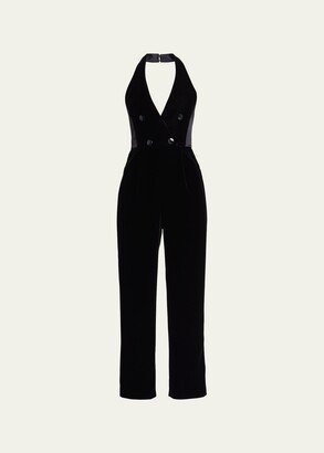 Velvet Tuxedo Halter Jumpsuit