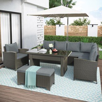 GREATPLANINC Patio Furniture Sofa Set 6 Piece Outdoor Dining Table Chair Sets, Conversation Set with Bench and Cushions