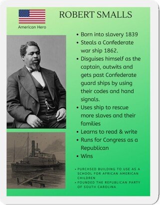 Robert Smalls Refrigerator Magnet, American Hero, Black Pride History Inspirational Frig Magnet