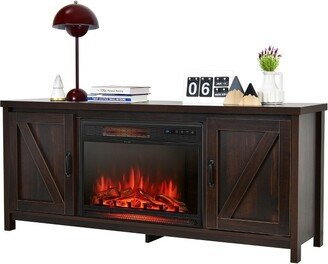 59'' Fireplace TV Stand W/ 25'' 1350W Electric Fireplace Heater Remote Control Coffee