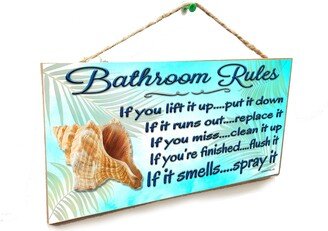 Conch Seashell Tropical Bathroom Rules If It Smells Spray 5 X 10 Beach Sign Bath Wall Plaque