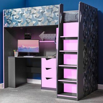 Hideout Gaming High Sleeper Bunk Bed and Desk Pink