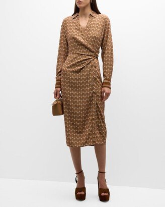 Wright Printed Silk Midi Wrap Dress