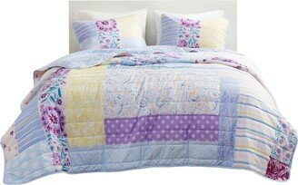 Emmaline Patchwork 3-Pc. Coverlet Set, Full/Queen - Blue, Purple