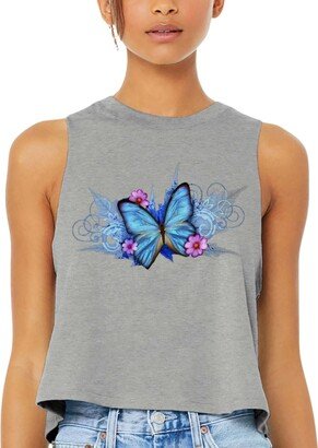 Generic Floral Butterfly Racerback Cropped Tank - Butterfly Lover Presents - Women Clothing - Athletic Heather