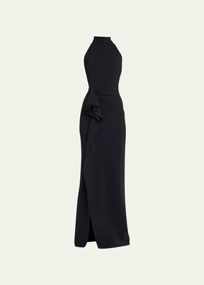 Gushana Sleeveless Ruffle Jersey Halter Gown