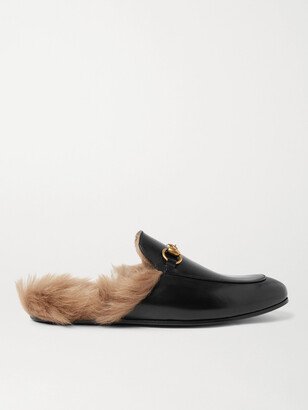 Princetown Horsebit Shearling-Lined Leather Backless Loafers