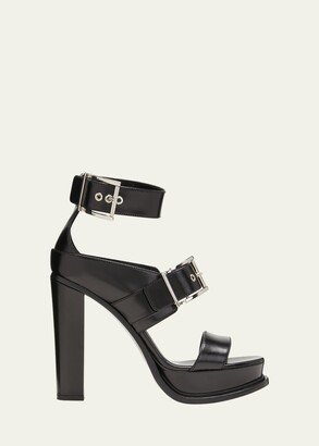 Calfskin Double-Buckle Platform Sandals