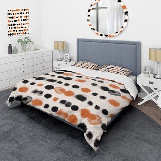 Designart 'Black and Orange Polka Dots' Modern Duvet Cover Set