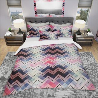 Designart 'Geometric Chevron in Blue and Pink' Modern & Contemporary Bedding Set - Duvet Cover & Shams