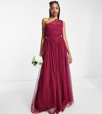 Anaya Tall Anaya With Love Tall Bridesmaid tulle one shoulder maxi dress in red plum