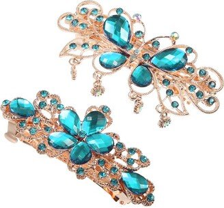 Unique Bargains Women's Sparkly Bling Rhinestones Hair Clips Barrettes Hairpin 2 Pcs Lake Blue