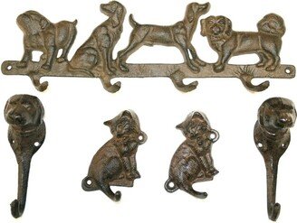 Cats & Dogs Lovers Rustic Beach House Entryway Coat Hat Leash Wall Hooks Set, Cast Iron Fast Free Shipping