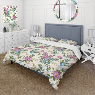 Designart 'Purple & Blue Flowers With Green Leaves' Traditional Duvet Cover Set
