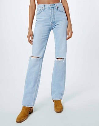 90S High Rise Loose Bleach Destroy Jean In Pale Indigo Wash